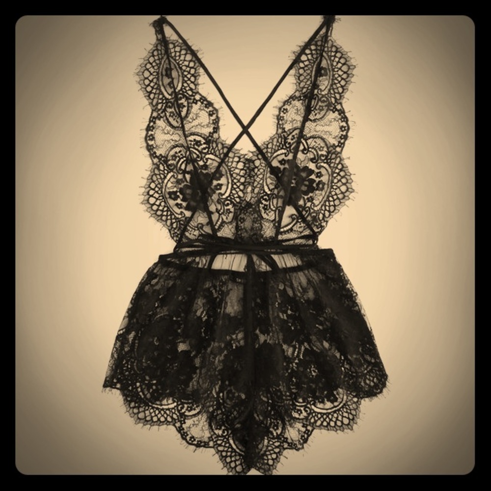 Lace Criss Cross Deep V Neck Lingerie